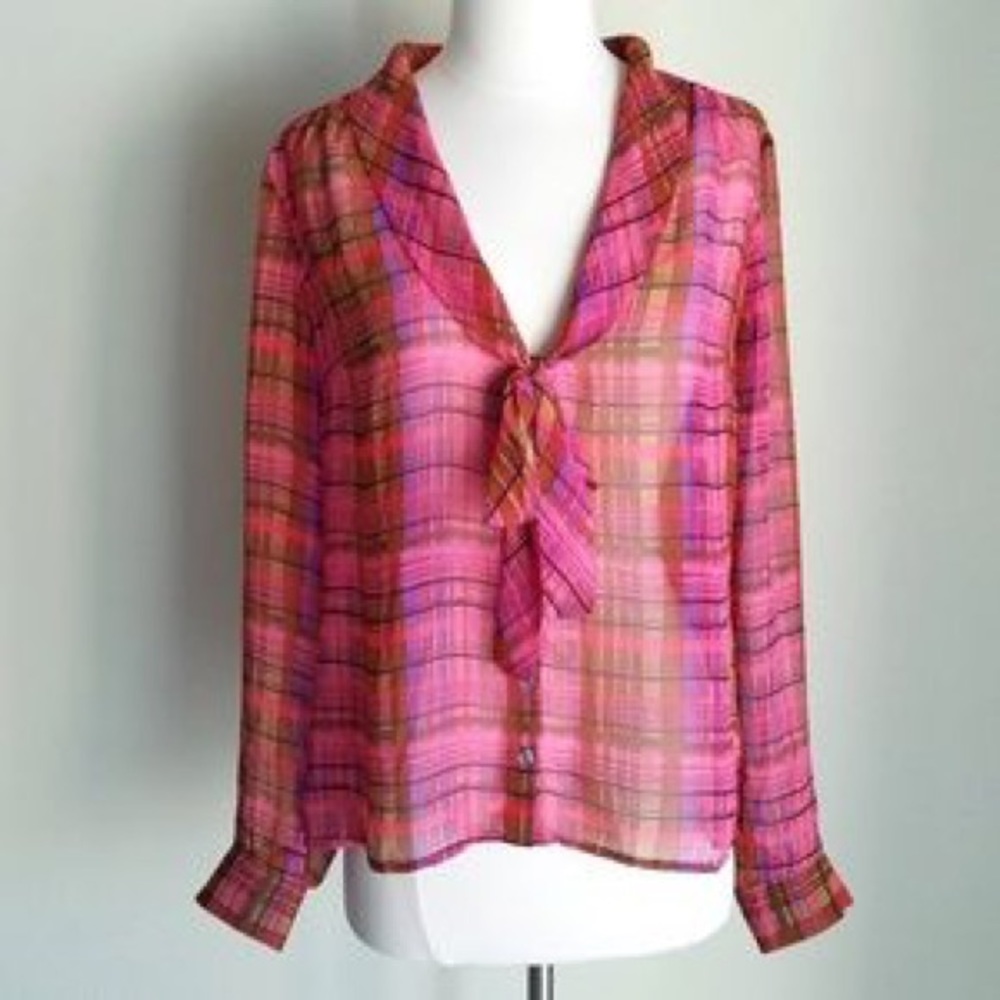 Isaac Mizrahi for Target Pink Plaid Blouse